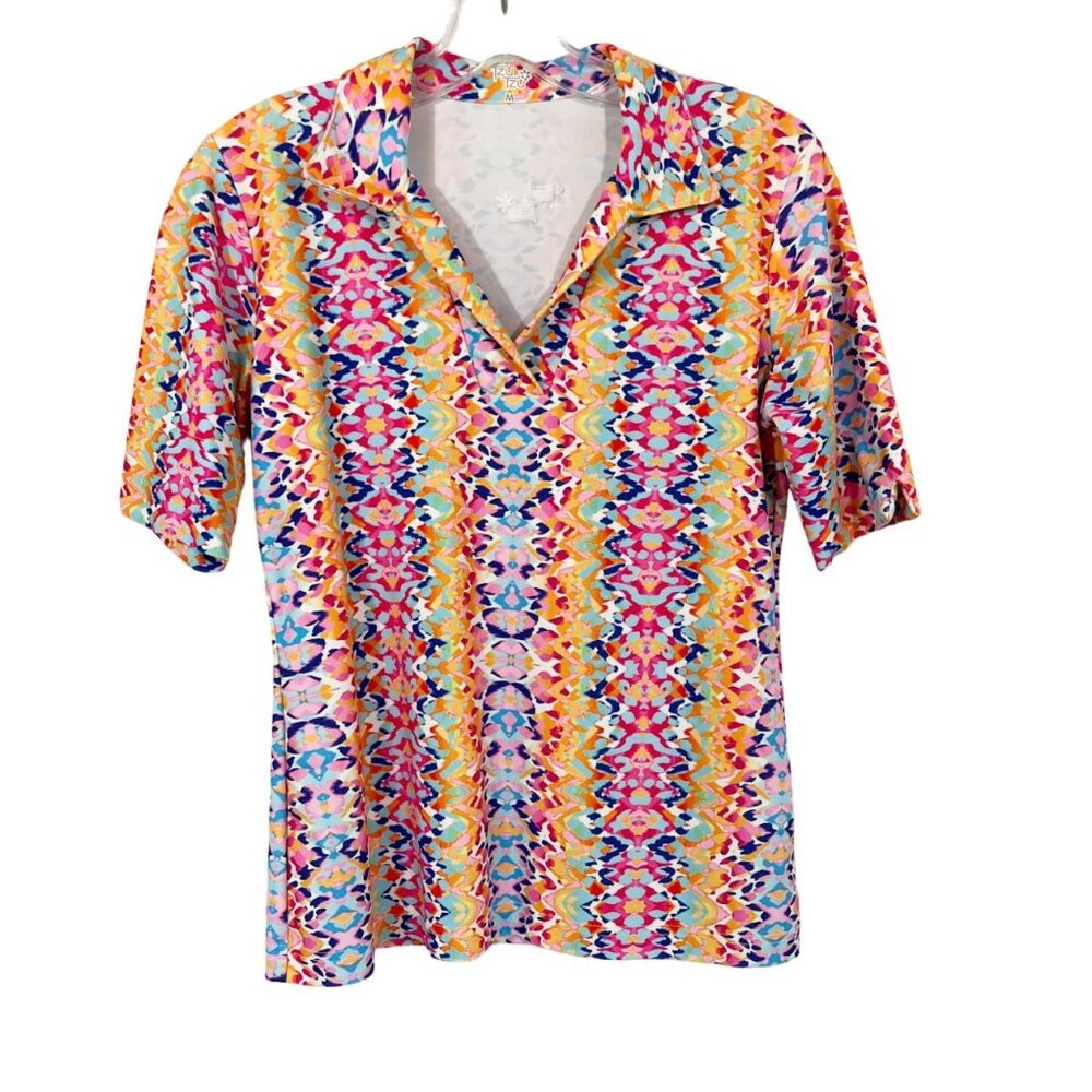 Tzu Tzu‎ Orange Pink  Short Sleeve Polo Shirt Golf Tennis Performance MEDIUM